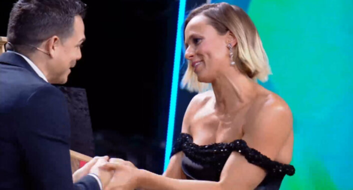 Magician Marco Miele with Federica Pellegrini at the final
